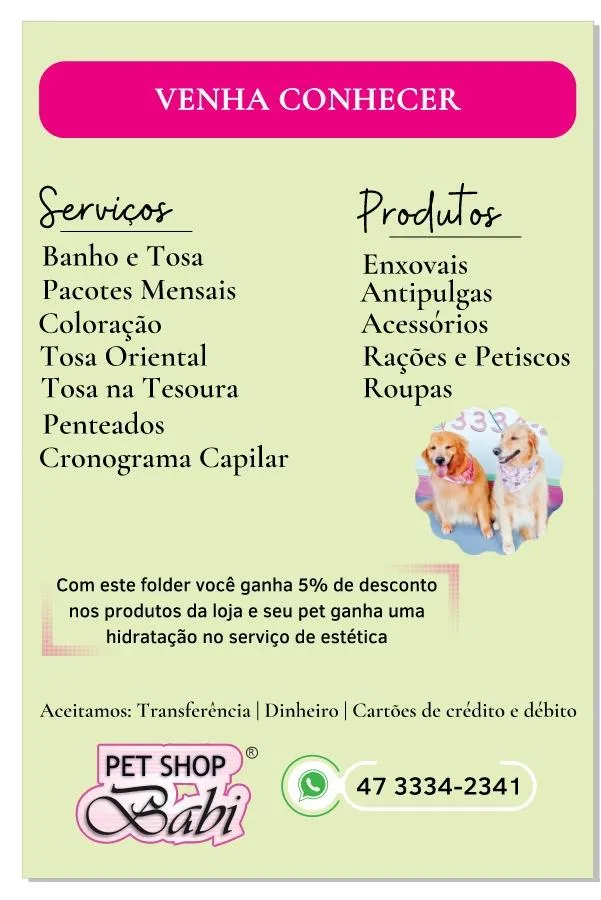 Material de divulgação de Pet Shop Babi