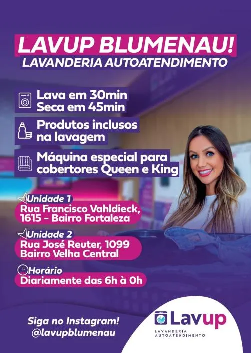 Material de divulgação de Lavup Lavanderia Autoatendimento