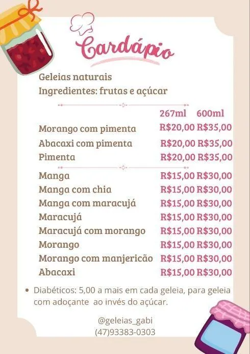 Material de divulgação de Gabi Geleias Naturais